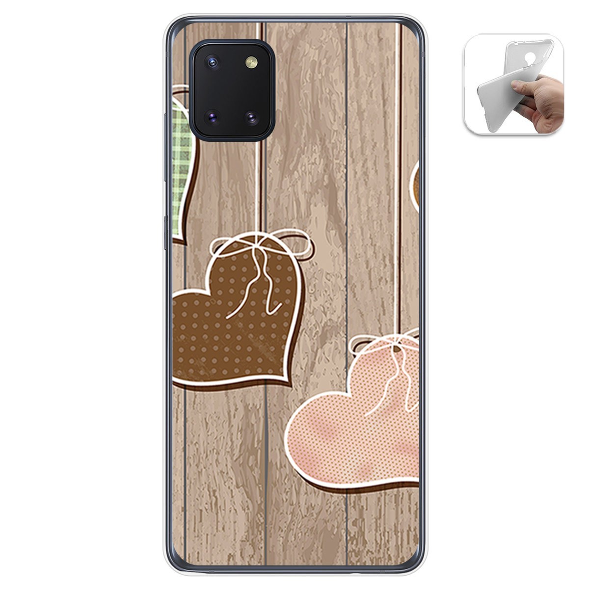 Funda Gel Tpu para Samsung Galaxy Note 10 Lite diseño Corazones Madera Dibujos
