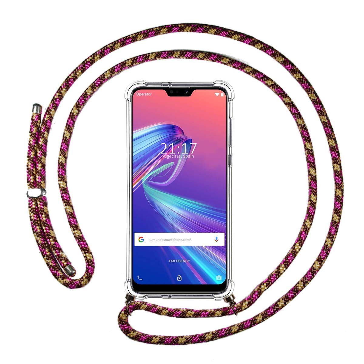 Funda Colgante Transparente para Asus Zenfone Max M2 con Cordon Rosa / Dorado