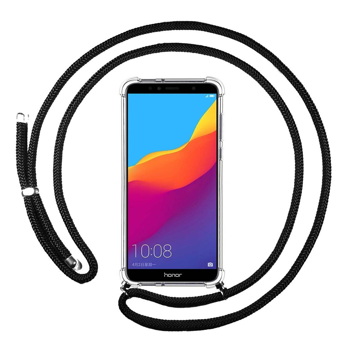 Funda Colgante Transparente para Huawei Honor 7A / Y6 2018 con Cordon Negro