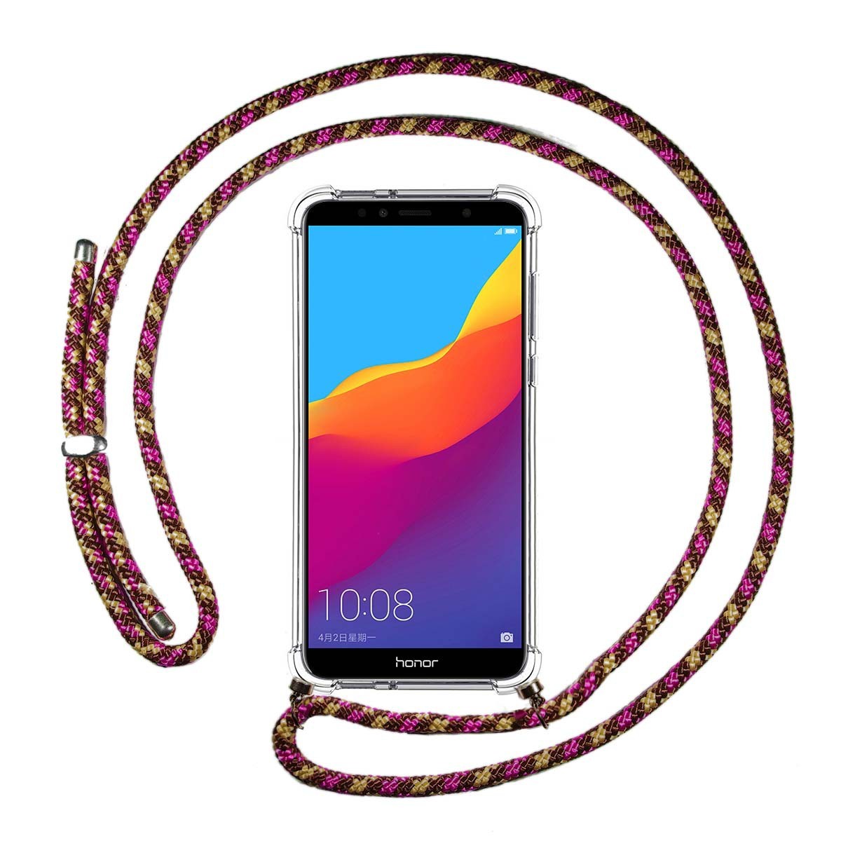 Funda Colgante Transparente para Huawei Honor 7A / Y6 2018 con Cordon Rosa / Dorado