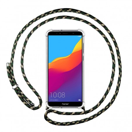 Funda Colgante Transparente para Huawei Honor 7A / Y6 2018 con Cordon Verde / Dorado