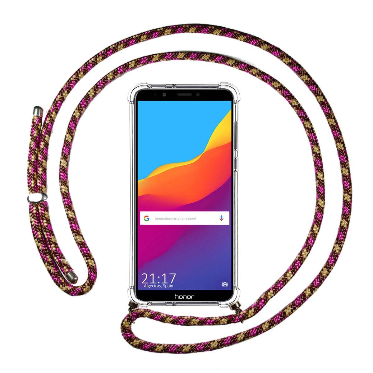 Funda Colgante Transparente para Huawei Honor 7C / Y7 2018 con Cordon Rosa / Dorado