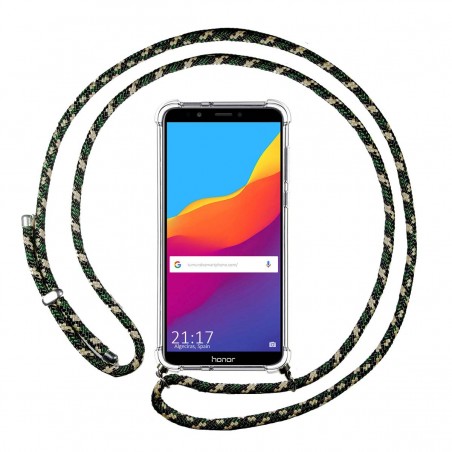 Funda Colgante Transparente para Huawei Honor 7C / Y7 2018 con Cordon Verde / Dorado