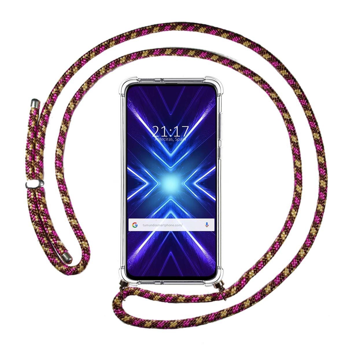 Funda Colgante Transparente para Huawei Honor 9X con Cordon Rosa / Dorado