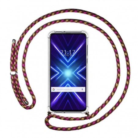 Funda Colgante Transparente para Huawei Honor 9X con Cordon Rosa / Dorado