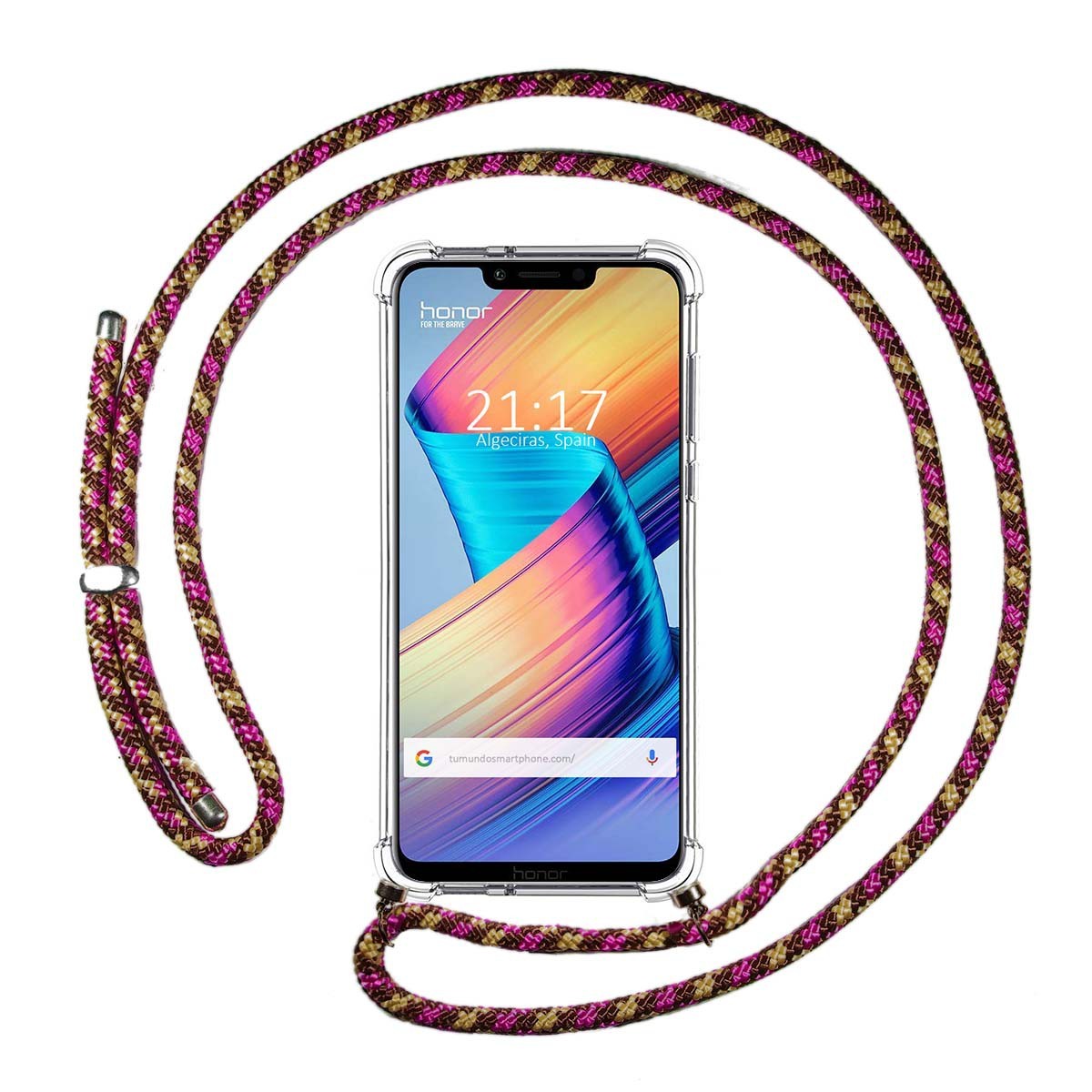 Funda Colgante Transparente para Huawei Honor Play con Cordon Rosa / Dorado