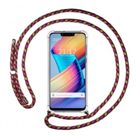 Funda Colgante Transparente para Huawei Honor Play con Cordon Rosa / Dorado