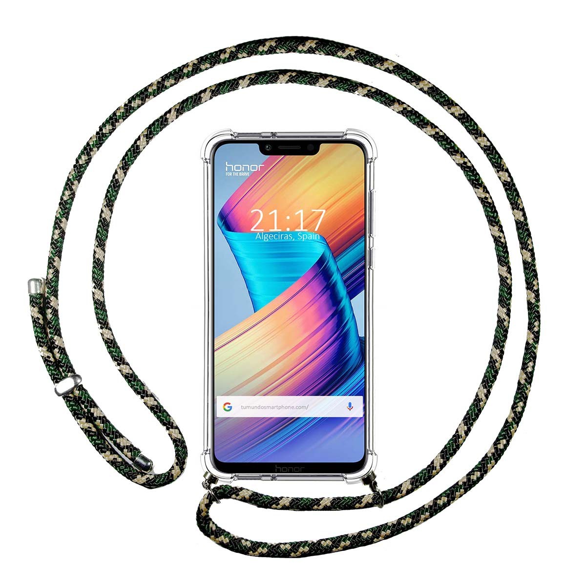 Funda Colgante Transparente para Huawei Honor Play con Cordon Verde / Dorado