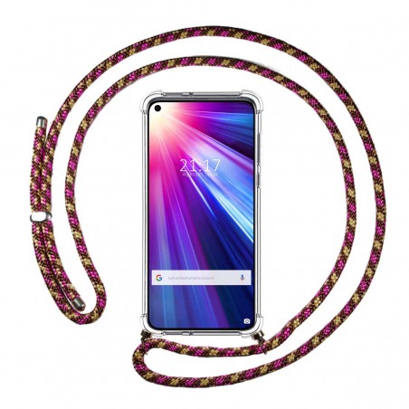 Funda Colgante Transparente para Huawei Honor View 20 con Cordon Rosa / Dorado