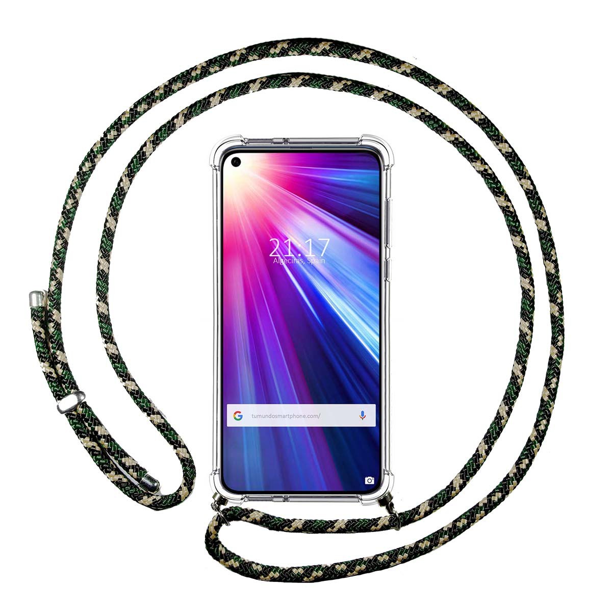 Funda Colgante Transparente para Huawei Honor View 20 con Cordon Verde / Dorado