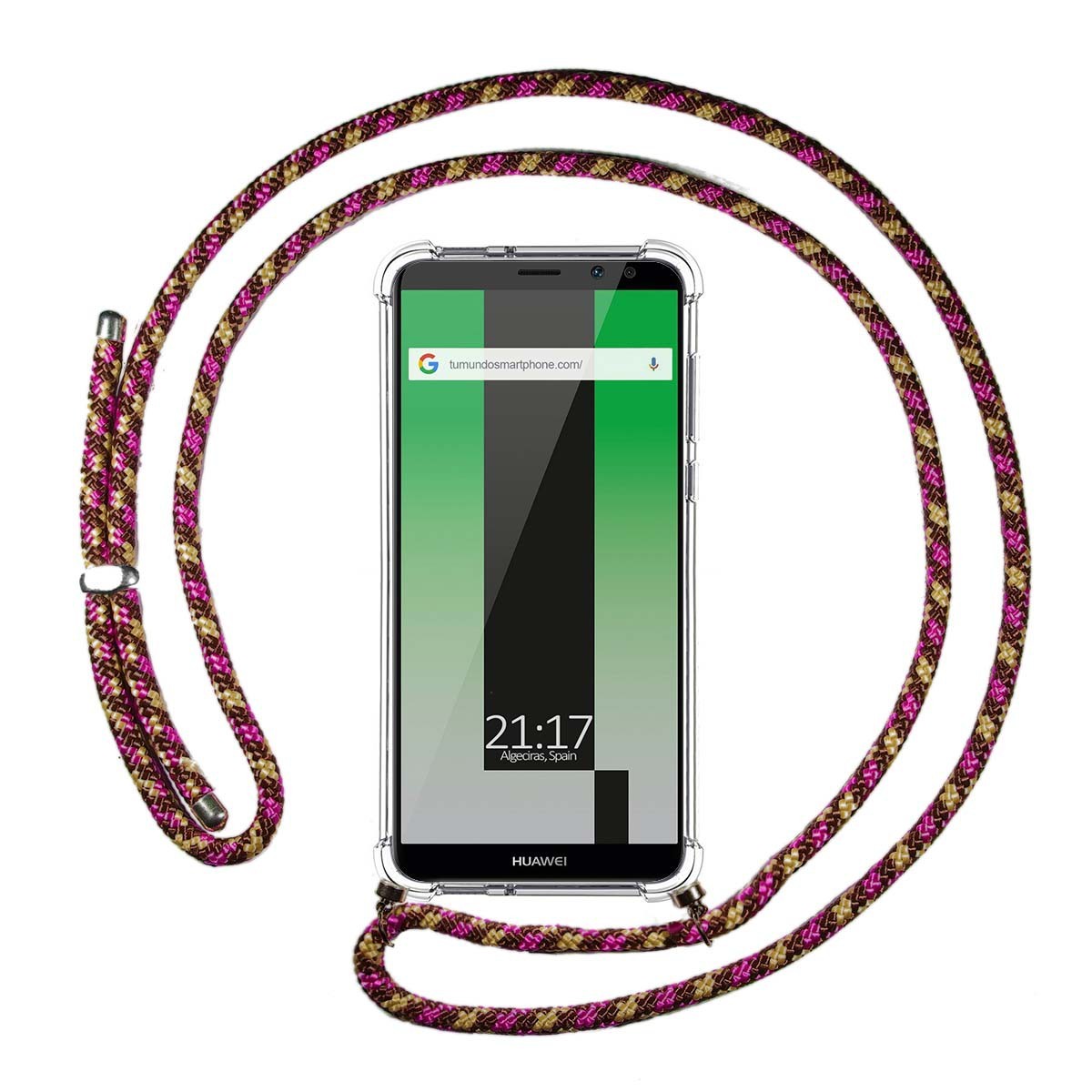 Funda Colgante Transparente para Huawei Mate 10 Lite con Cordon Rosa / Dorado
