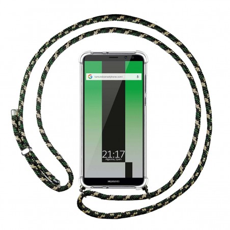 Funda Colgante Transparente para Huawei Mate 10 Lite con Cordon Verde / Dorado