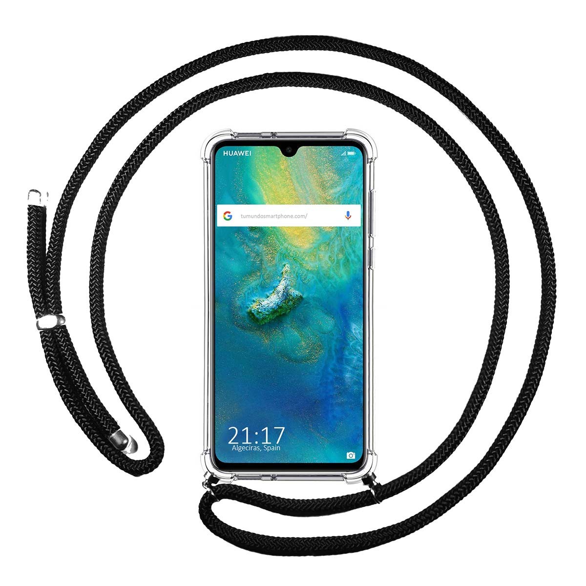 Funda Colgante Transparente para Huawei Mate 20 con Cordon Negro
