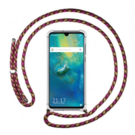 Funda Colgante Transparente para Huawei Mate 20 con Cordon Rosa / Dorado