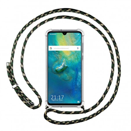 Funda Colgante Transparente para Huawei Mate 20 con Cordon Verde / Dorado
