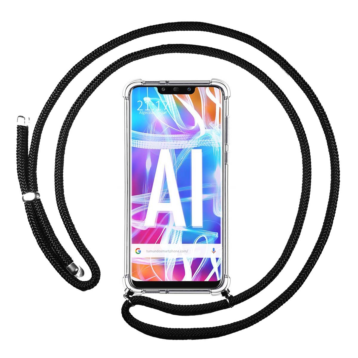 Funda Colgante Transparente para Huawei Mate 20 Lite con Cordon Negro