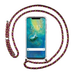 Funda Colgante Transparente para Huawei Mate 20 Pro con Cordon Rosa / Dorado