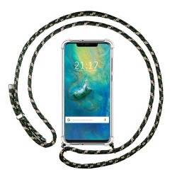Funda Colgante Transparente para Huawei Mate 20 Pro con Cordon Verde / Dorado