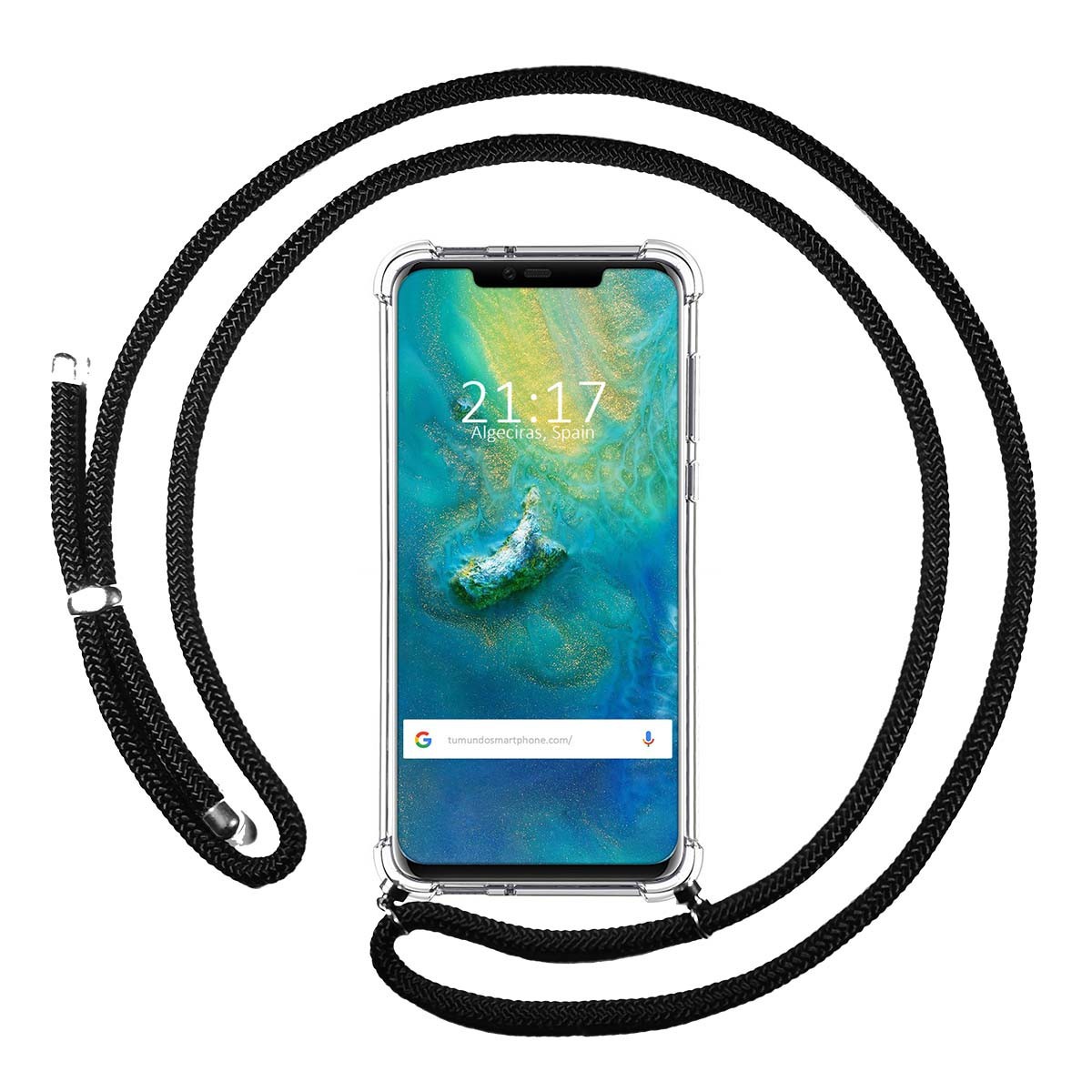 Funda Colgante Transparente para Huawei Mate 30 Pro con Cordon Negro
