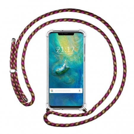 Funda Colgante Transparente para Huawei Mate 30 Pro con Cordon Rosa / Dorado