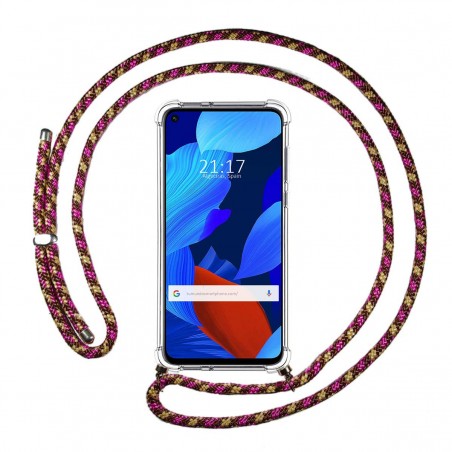 Funda Colgante Transparente para Huawei Nova 5T / Honor 20 con Cordon Rosa / Dorado