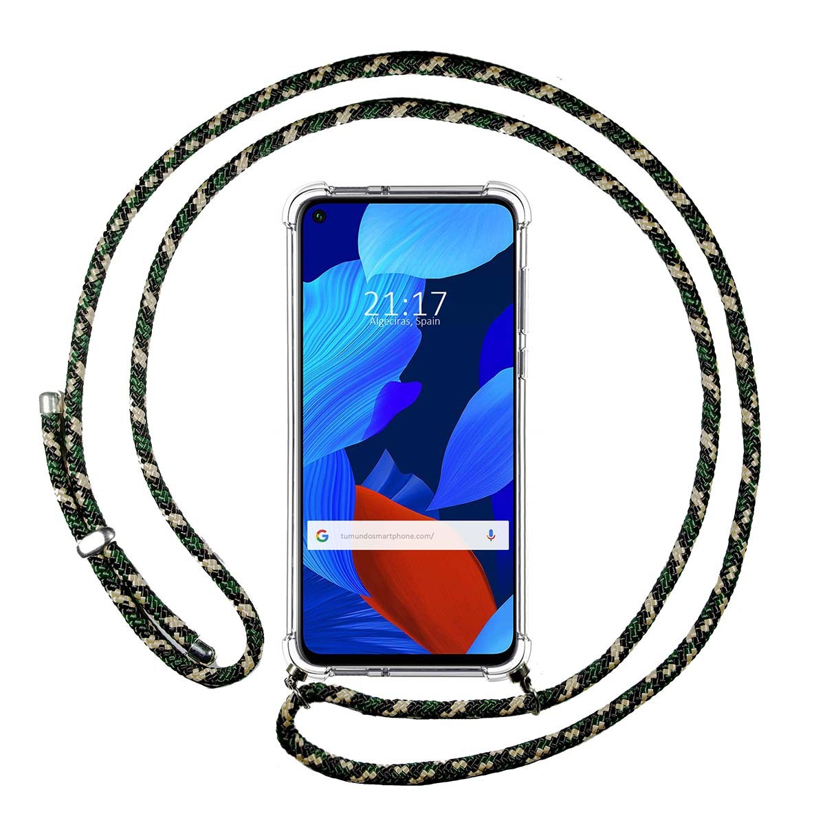 Funda Colgante Transparente para Huawei Nova 5T / Honor 20 con Cordon Verde / Dorado