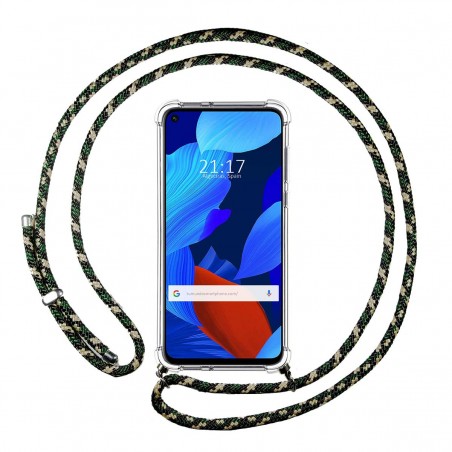 Funda Colgante Transparente para Huawei Nova 5T / Honor 20 con Cordon Verde / Dorado