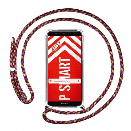 Funda Colgante Transparente para Huawei P Smart con Cordon Rosa / Dorado