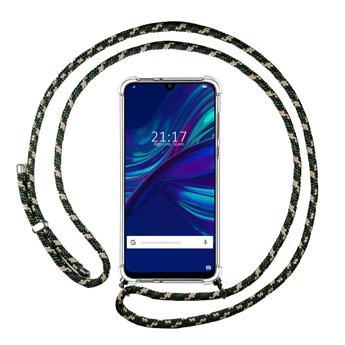 Funda Colgante Transparente para Huawei P Smart + Plus 2019 con Cordon Verde / Dorado