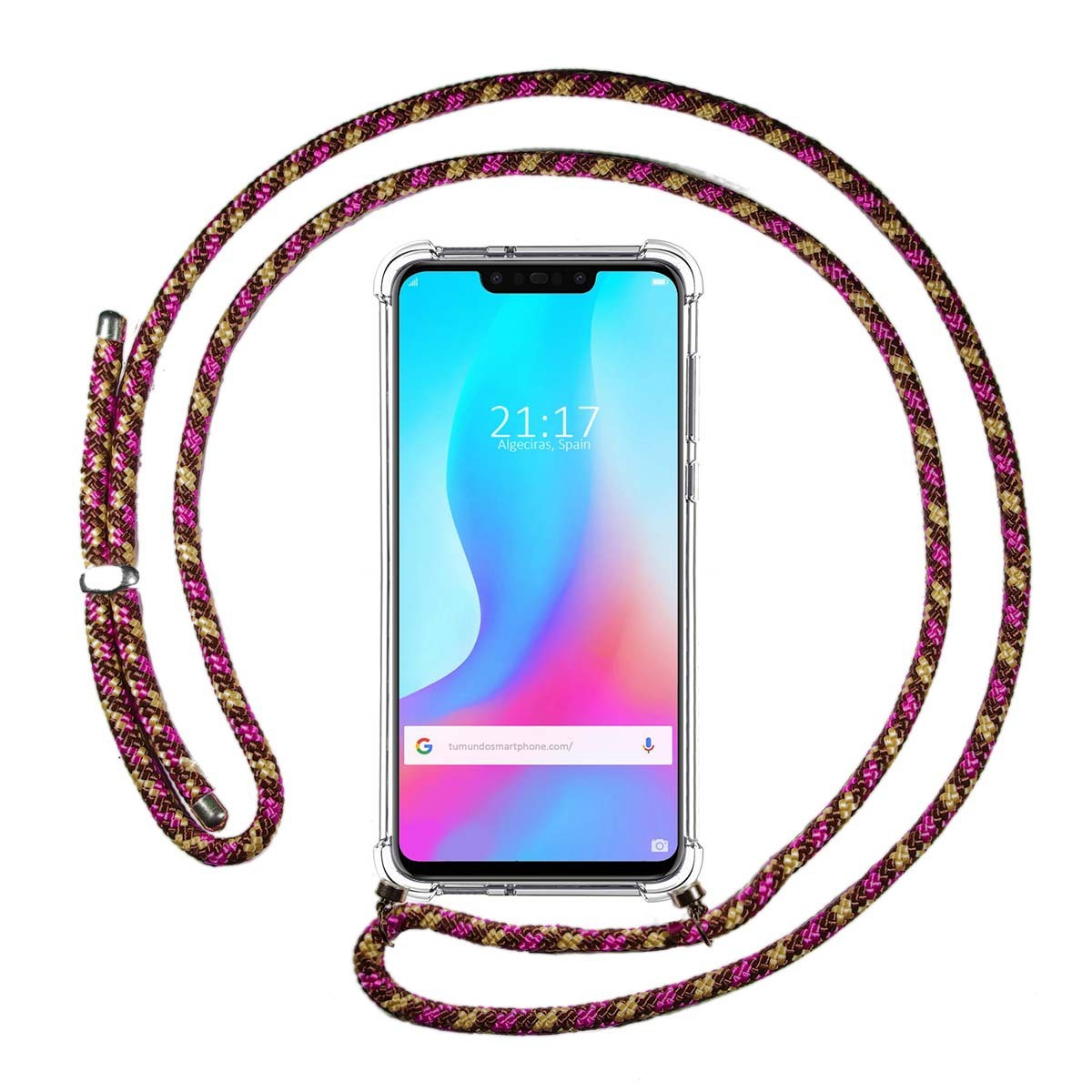 Funda Colgante Transparente para Huawei P Smart Plus con Cordon Rosa / Dorado