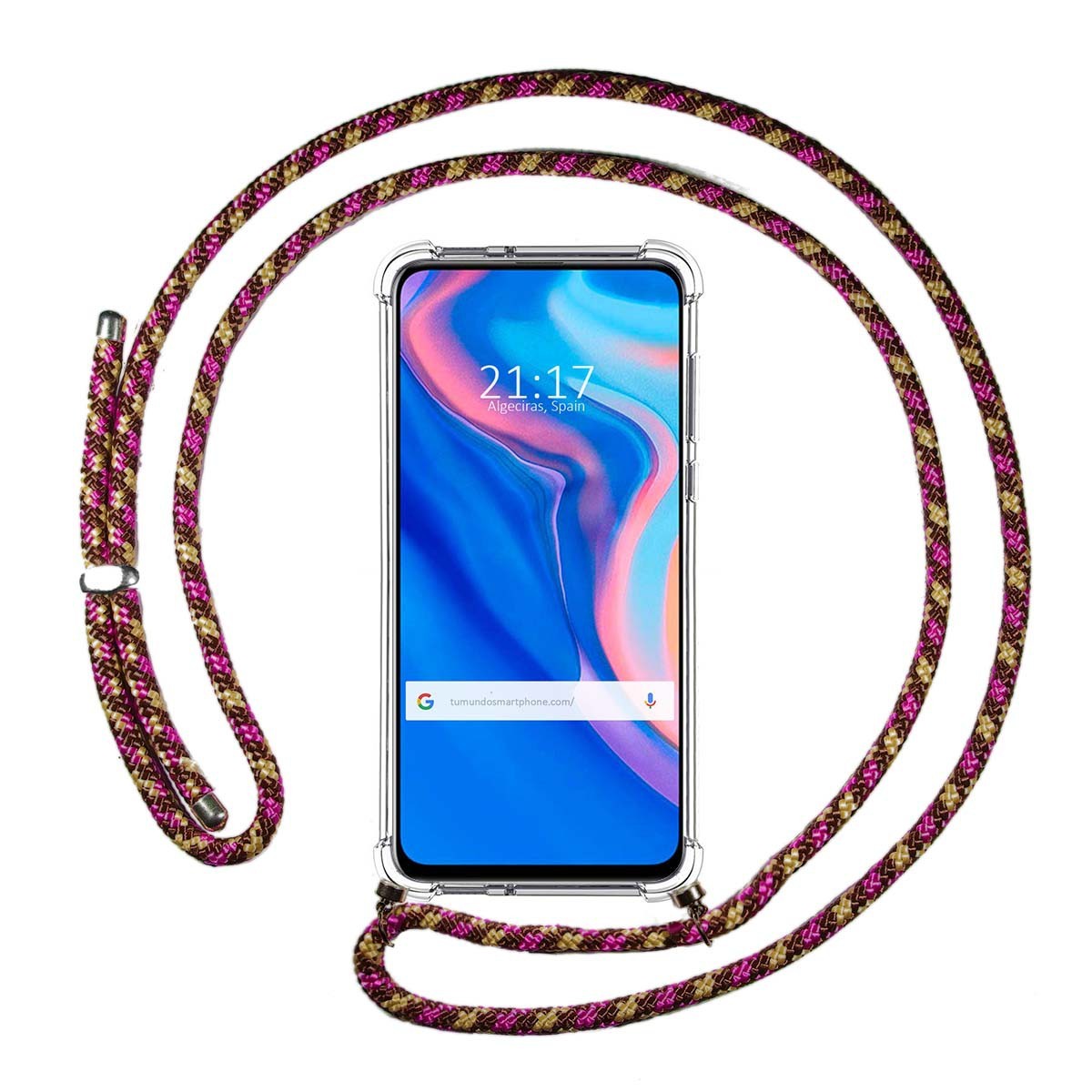 Funda Colgante Transparente para Huawei P Smart Z con Cordon Rosa / Dorado