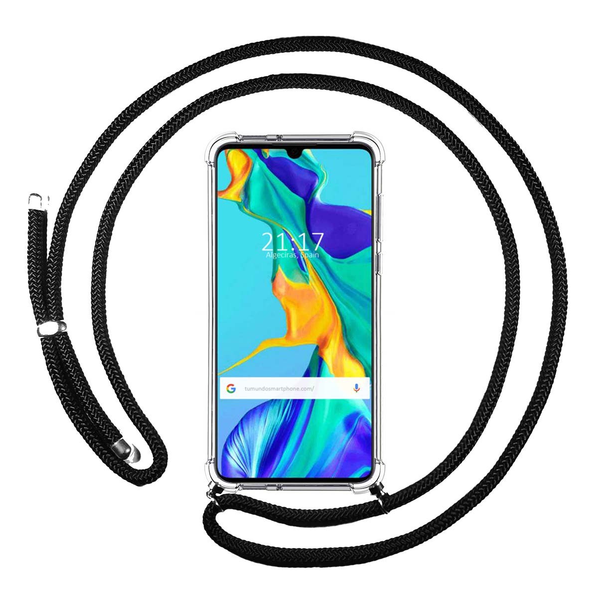 Funda Colgante Transparente para Huawei P30 con Cordon Negro