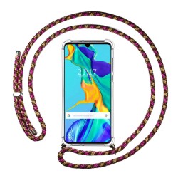 Funda Colgante Transparente para Huawei P30 con Cordon Rosa / Dorado