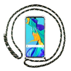 Funda Colgante Transparente para Huawei P30 con Cordon Verde / Dorado