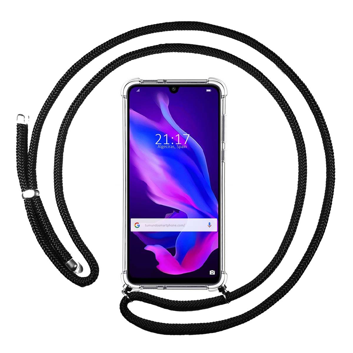Funda Colgante Transparente para Huawei P30 Lite con Cordon Negro