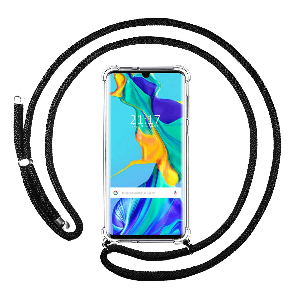 Funda Colgante Transparente para Huawei P30 Pro con Cordon Negro