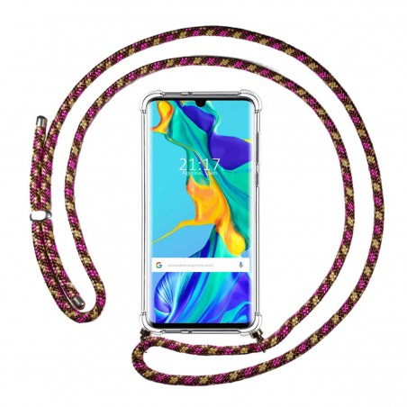 Funda Colgante Transparente para Huawei P30 Pro con Cordon Rosa / Dorado