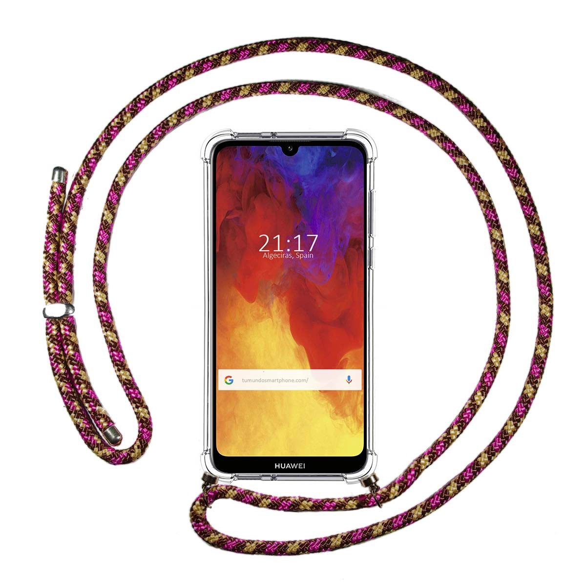 Funda Colgante Transparente para Huawei Y6 2019 / Y6s 2019 con Cordon Rosa / Dorado