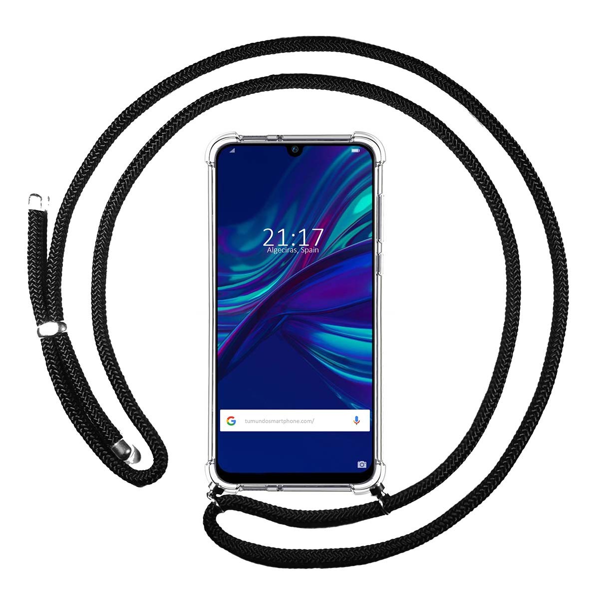 Funda Colgante Transparente para Huawei Y7 2019 con Cordon Negro