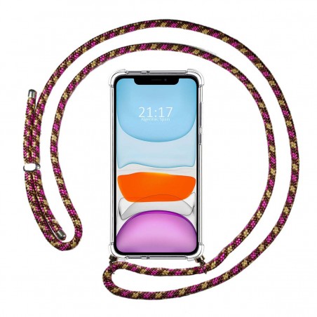 Funda Colgante Transparente para Iphone 11 (6.1) con Cordon Rosa / Dorado