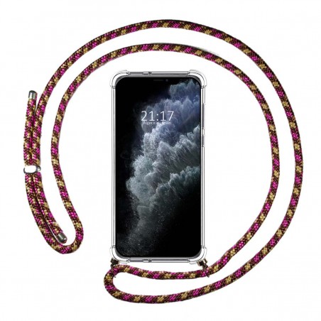 Funda Colgante Transparente para Iphone 11 Pro (5.8) con Cordon Rosa / Dorado