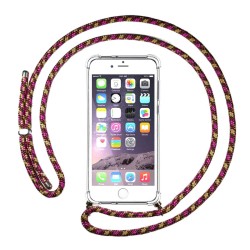 Funda Colgante Transparente para Iphone 6 Plus / 6S Plus con Cordon Rosa / Dorado