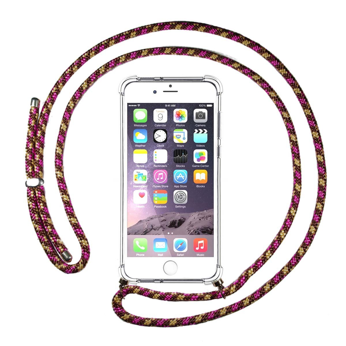 Funda Colgante Transparente para Iphone 6 Plus / 6S Plus con Cordon Rosa / Dorado