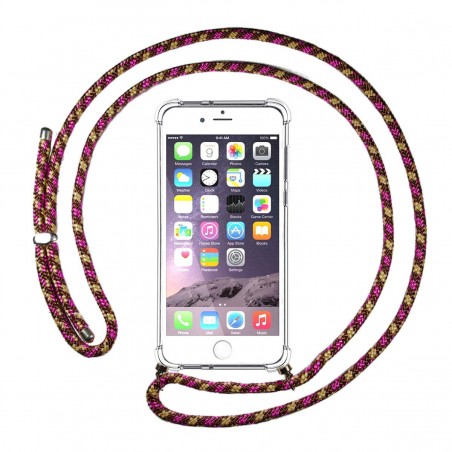 Funda Colgante Transparente para Iphone 6 Plus / 6S Plus con Cordon Rosa / Dorado