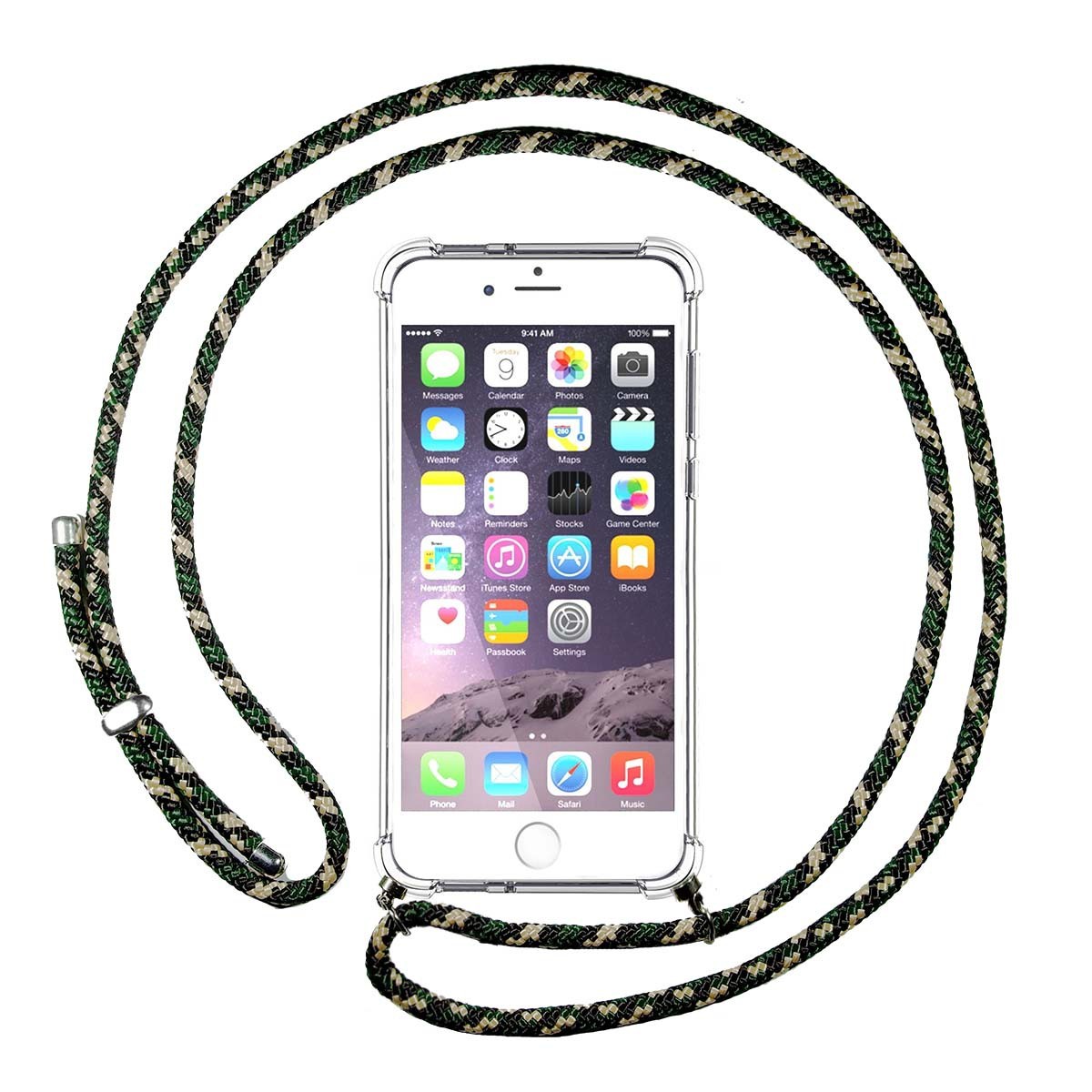 Funda Colgante Transparente para Iphone 6 Plus / 6S Plus con Cordon Verde / Dorado