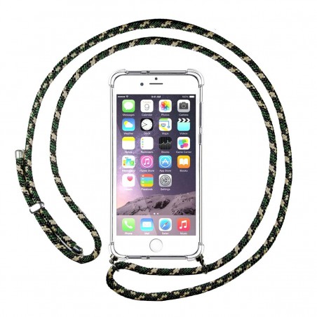 Funda Colgante Transparente para Iphone 6 Plus / 6S Plus con Cordon Verde / Dorado