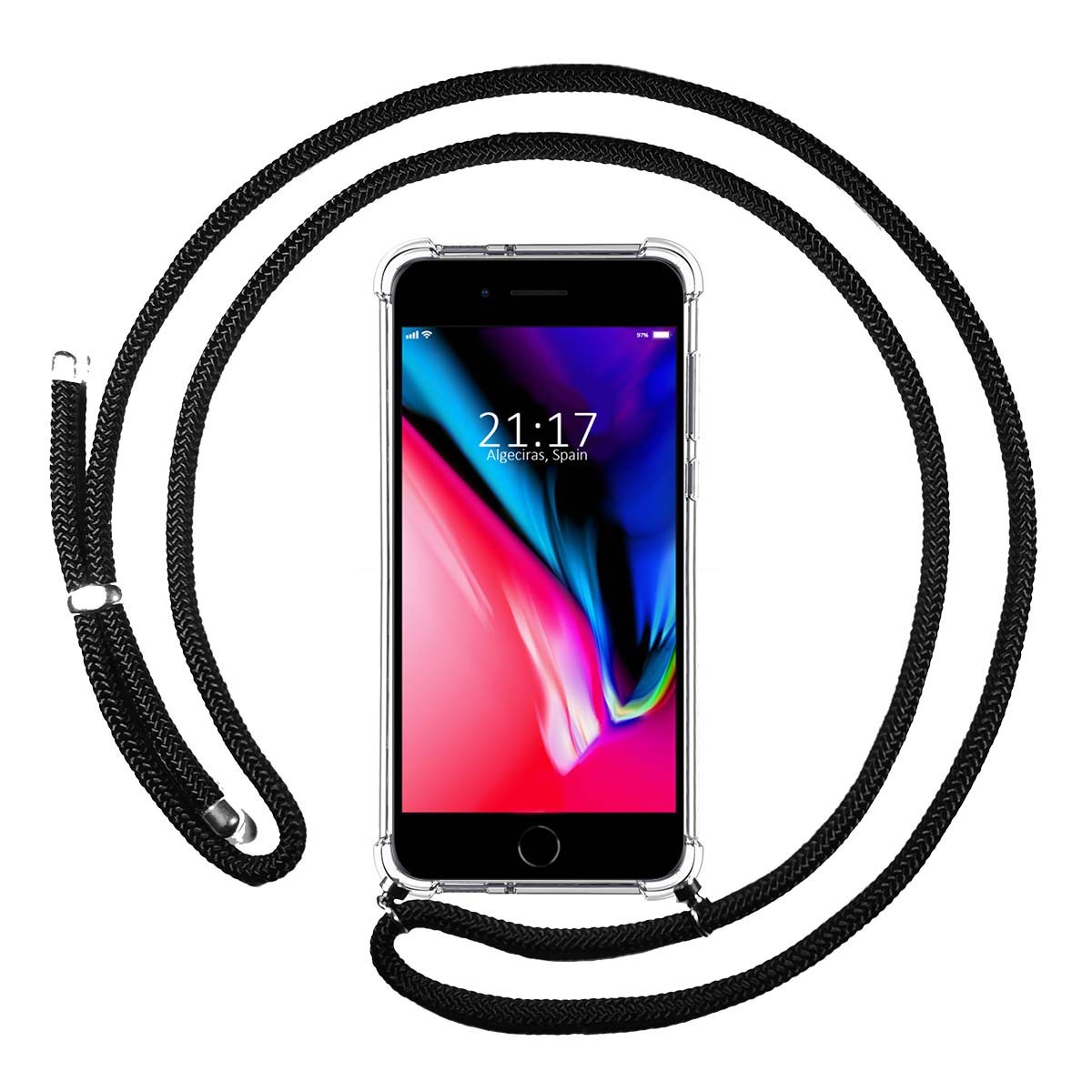 Funda Colgante Transparente para Iphone 7 Plus / 8 Plus con Cordon Negro