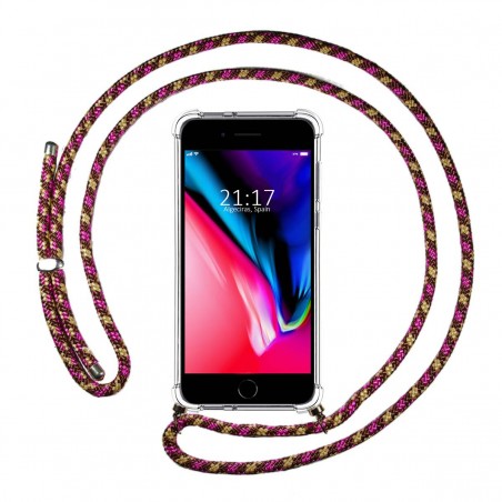 Funda Colgante Transparente para Iphone 7 Plus / 8 Plus con Cordon Rosa / Dorado