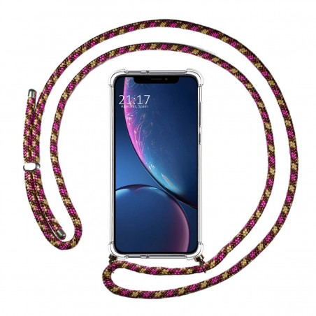 Funda Colgante Transparente para Iphone Xr con Cordon Rosa / Dorado