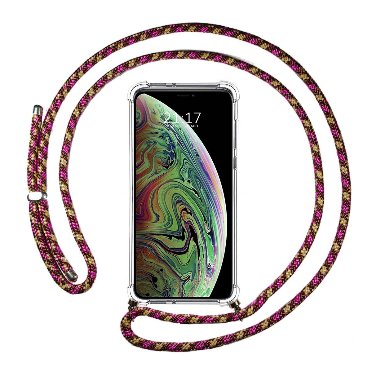 Funda Colgante Transparente para Iphone Xs Max con Cordon Rosa / Dorado